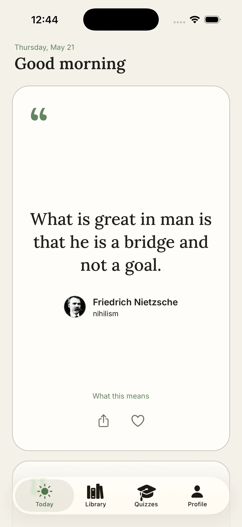 Adage Today screen with the daily quote